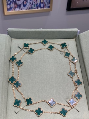 Luxury 18K Gold VCA Necklace With Genuine Malachite Gemstone Unique Craftsmanship