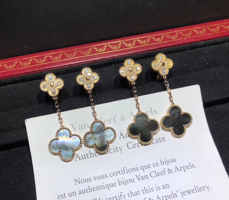 2 Motifs 18K Rose Gold Magic  Earrings With Grey Mother Of Pearl High end custom jewelry manufacturer