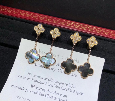 2 Motifs 18K Rose Gold Magic  Earrings With Grey Mother Of Pearl High end custom jewelry manufacturer