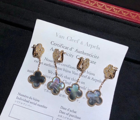 2 Motifs 18K Rose Gold Magic  Earrings With Grey Mother Of Pearl High end custom jewelry manufacturer