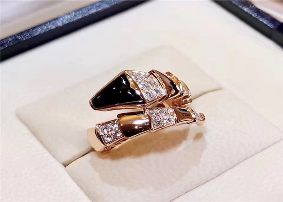 Handmade 18K Gold Diamond Jewelry  /  Snake Ring With Black Onyx
