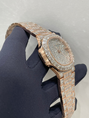 Lab Diamond Iced Out Watch 14K Rose Gold Finish Unisex Solid 925 Silver