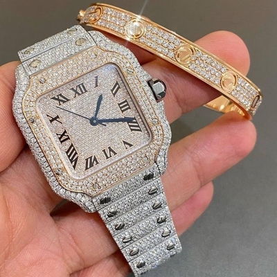 Mens Women Diamond Iced Out Bling Watches Dial Bezel Band VVS Moissanite Watch