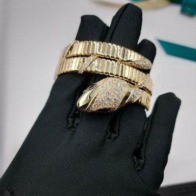 18K ゴールド 豪華 ダイヤモンド ブレスレット 蛇 2コイル 18Kt 黄金 ブレスレット セット デミパヴェ ダイヤモンド ブラック オニックス 目
