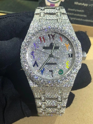 男性 女性 ウォッチ 氷付き ベーゼル ヒップホップ VVS モイサナイト ダイヤモンド 腕時計 バンド ルックス